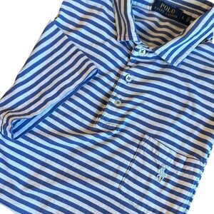 Polo Ralph Lauren Men's L Blue White Striped Short Sleeve Polo Shirt With Pocket